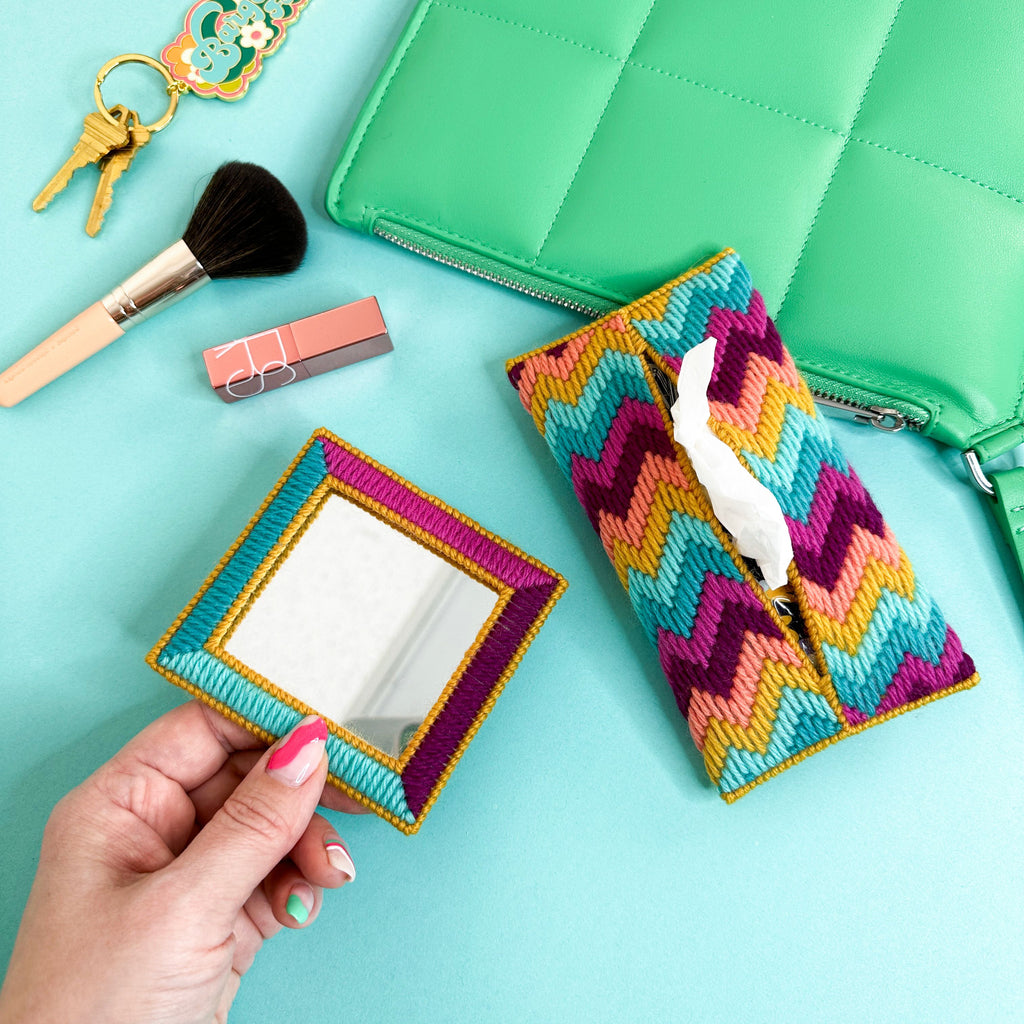 Dancing With Myself Bargello Mirror & Tissue Case Set – Hello Bargello Dancing With Myself Bargello Mirror & Tissue Case Set – Hello Bargello